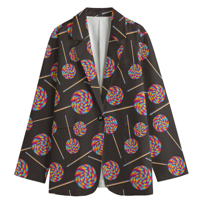 Colorful Swirl Lollipop Pattern Print Women's Cotton Blazer