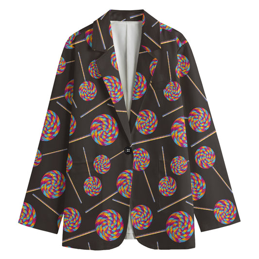 Colorful Swirl Lollipop Pattern Print Women's Cotton Blazer