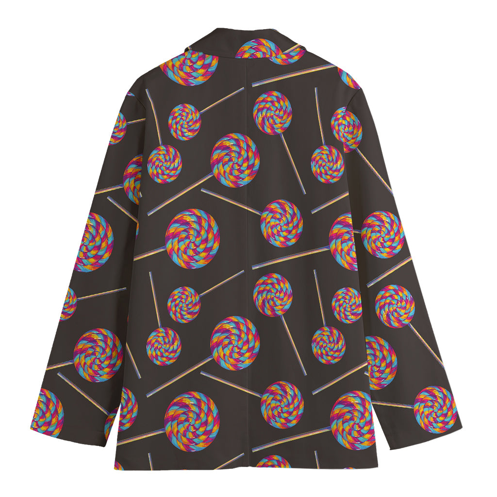 Colorful Swirl Lollipop Pattern Print Women's Cotton Blazer
