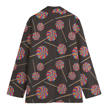 Colorful Swirl Lollipop Pattern Print Women's Cotton Blazer