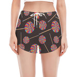 Colorful Swirl Lollipop Pattern Print Women's Split Running Shorts