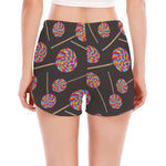 Colorful Swirl Lollipop Pattern Print Women's Split Running Shorts