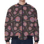 Colorful Swirl Lollipop Pattern Print Zip Sleeve Bomber Jacket