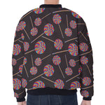 Colorful Swirl Lollipop Pattern Print Zip Sleeve Bomber Jacket
