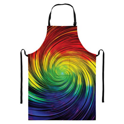 Colorful Swirl Print Bib Apron With Pocket