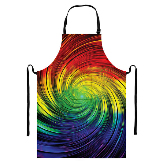 Colorful Swirl Print Bib Apron With Pocket