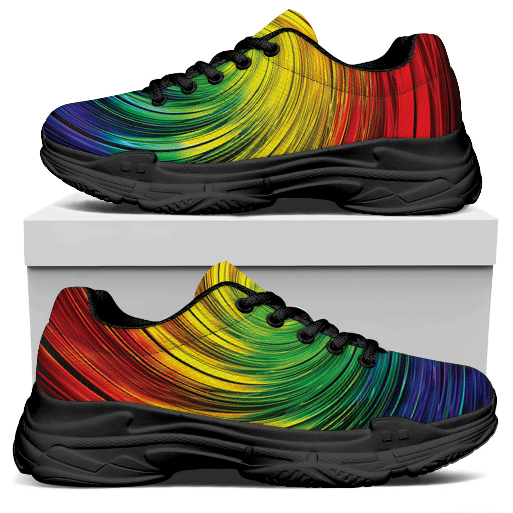 Colorful Swirl Print Black Chunky Shoes