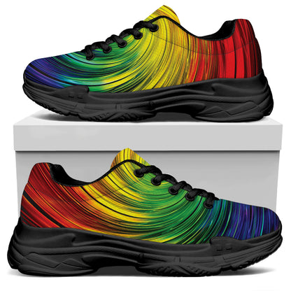 Colorful Swirl Print Black Chunky Shoes