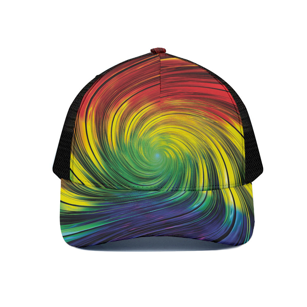 Colorful Swirl Print Black Mesh Trucker Cap