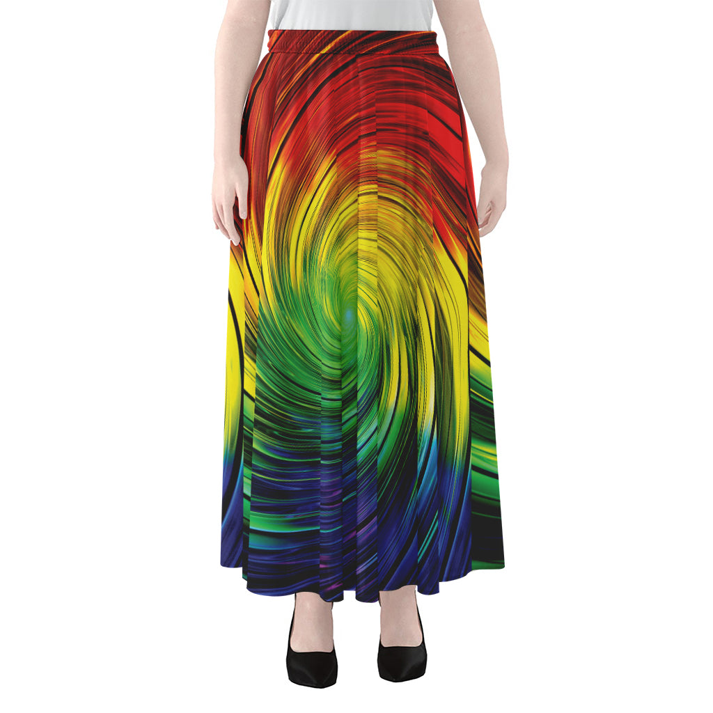 Colorful Swirl Print Chiffon Maxi Skirt