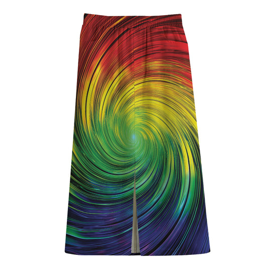 Colorful Swirl Print Cotton Front Slit Maxi Skirt