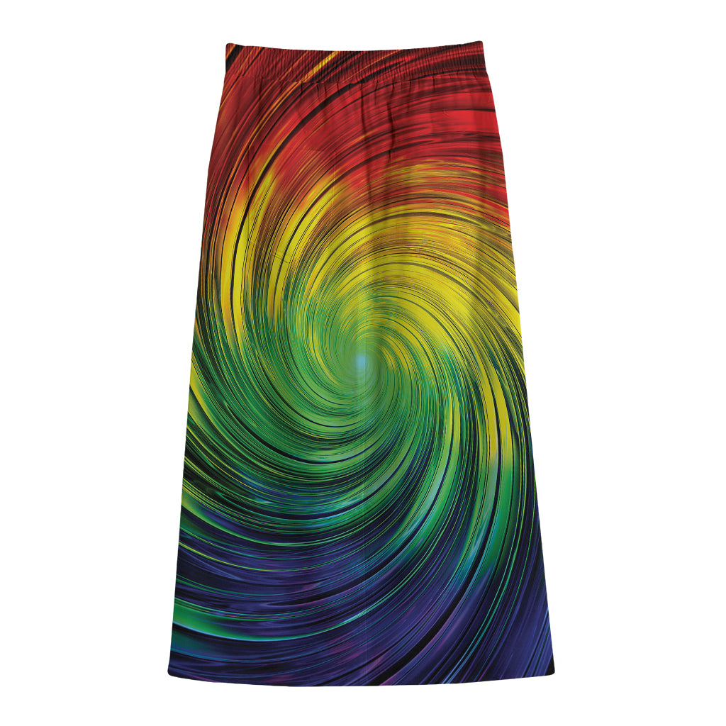 Colorful Swirl Print Cotton Front Slit Maxi Skirt