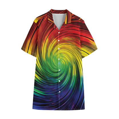 Colorful Swirl Print Cotton Hawaiian Shirt