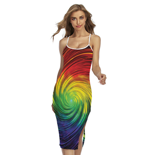 Colorful Swirl Print Cross Back Cami Dress