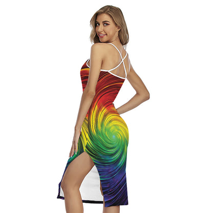 Colorful Swirl Print Cross Back Cami Dress