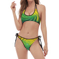 Colorful Swirl Print Halter Scoop Tie Side Bikini
