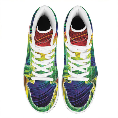 Colorful Swirl Print High Top Leather Sneakers