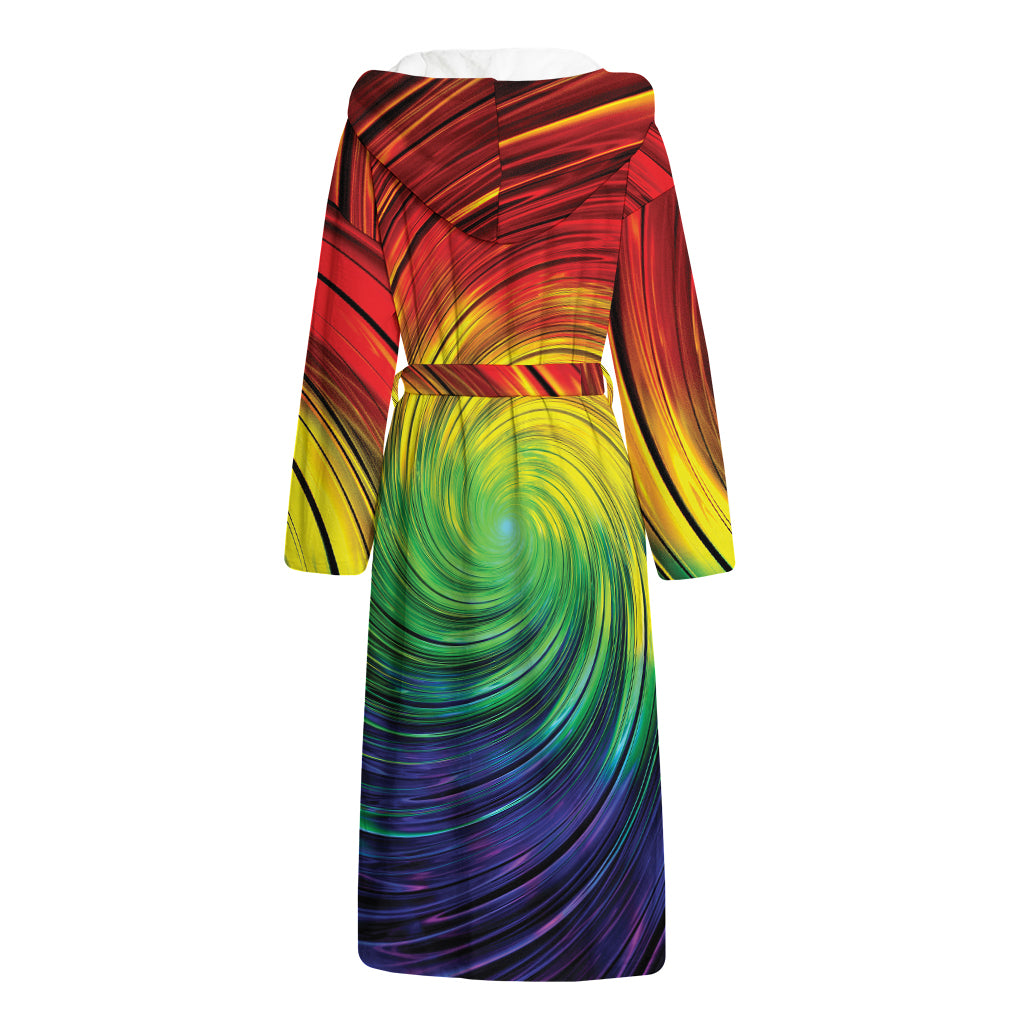Colorful Swirl Print Hooded Bathrobe