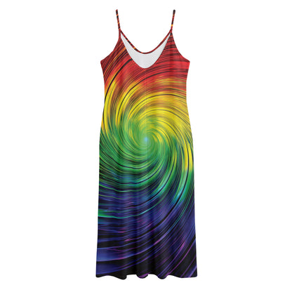 Colorful Swirl Print Jersey Midi Cami Dress