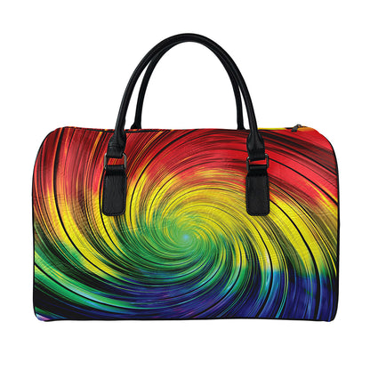 Colorful Swirl Print Leather Duffle Bag