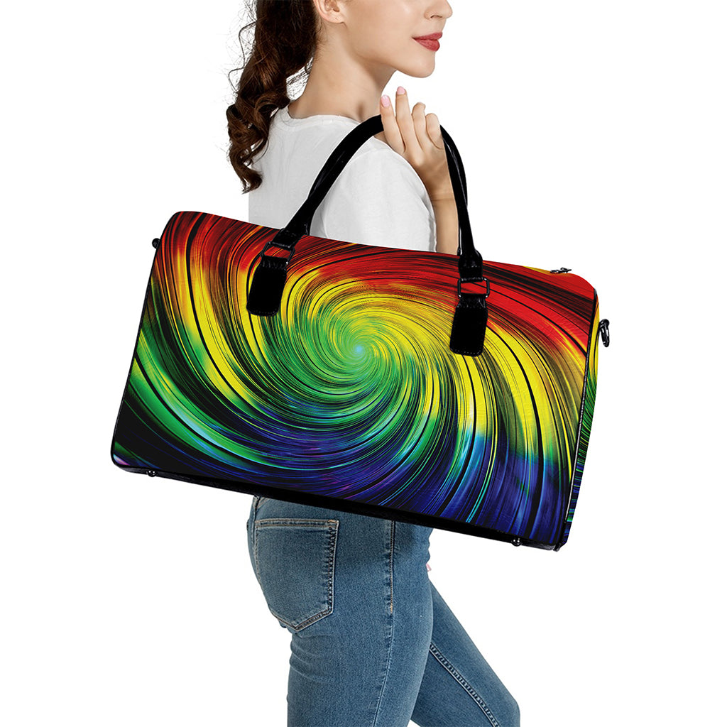 Colorful Swirl Print Leather Duffle Bag