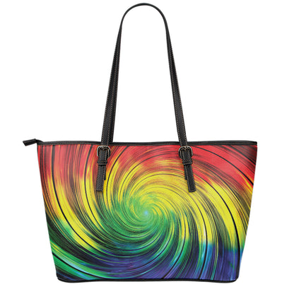 Colorful Swirl Print Leather Tote Bag