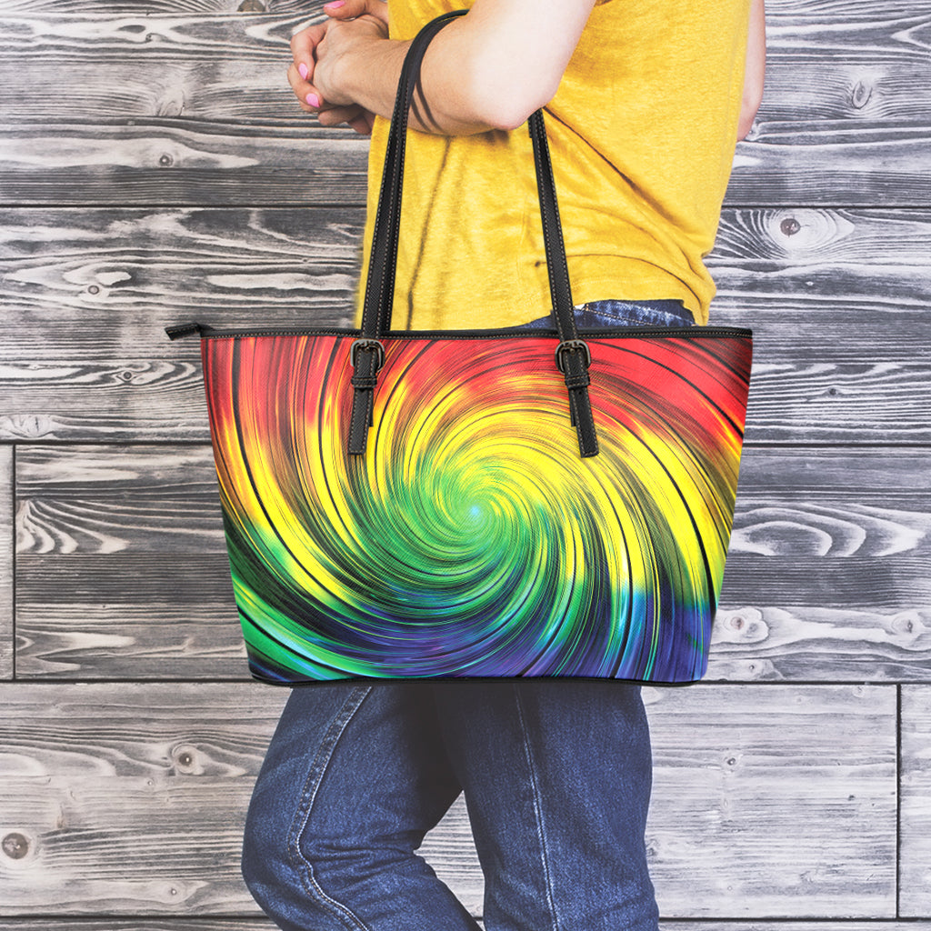 Colorful Swirl Print Leather Tote Bag