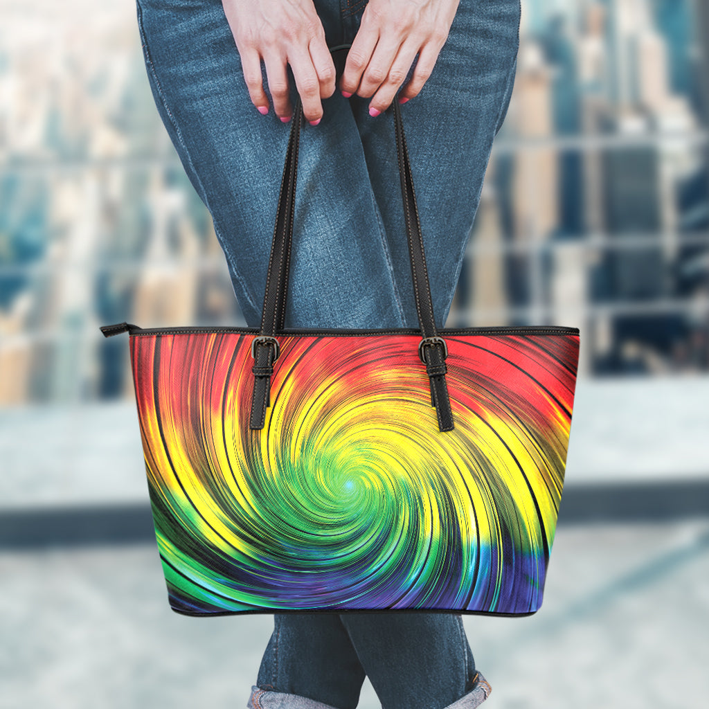 Colorful Swirl Print Leather Tote Bag