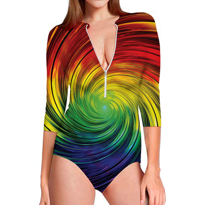 Colorful Swirl Print Long Sleeve Swimsuit