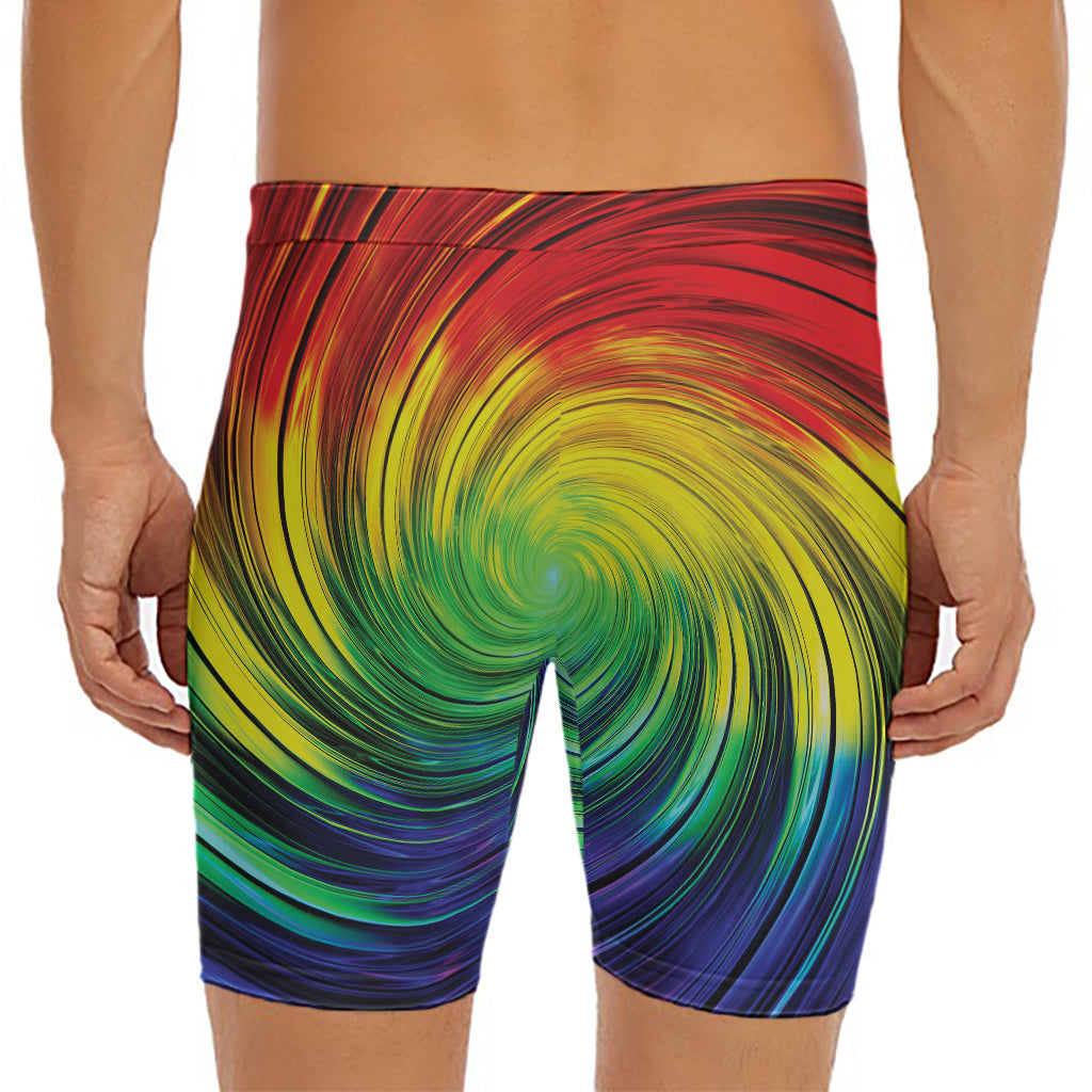 Colorful Swirl Print Men's Long Boxer Briefs