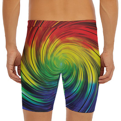 Colorful Swirl Print Men's Long Boxer Briefs