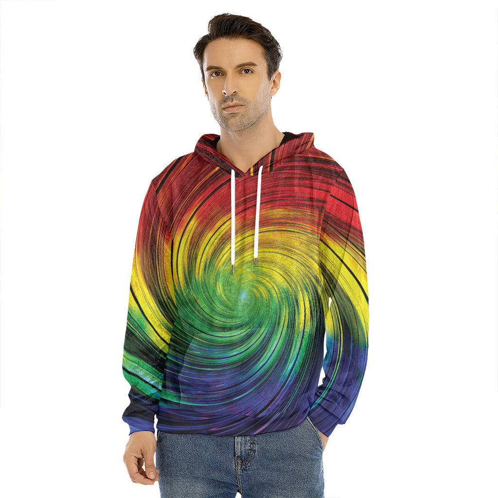 Colorful Swirl Print Men's Velvet Pullover Hoodie