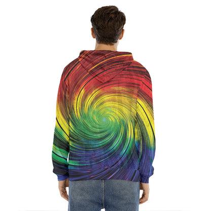 Colorful Swirl Print Men's Velvet Pullover Hoodie