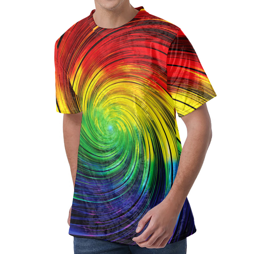 Colorful Swirl Print Men's Velvet T-Shirt