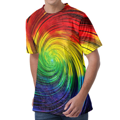 Colorful Swirl Print Men's Velvet T-Shirt