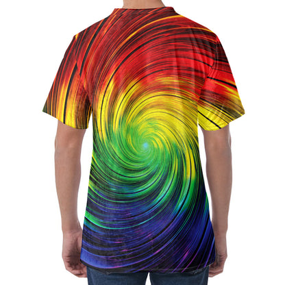 Colorful Swirl Print Men's Velvet T-Shirt