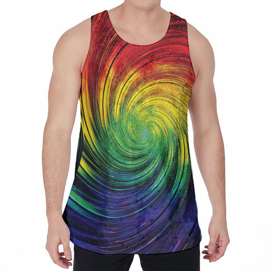 Colorful Swirl Print Men's Velvet Tank Top