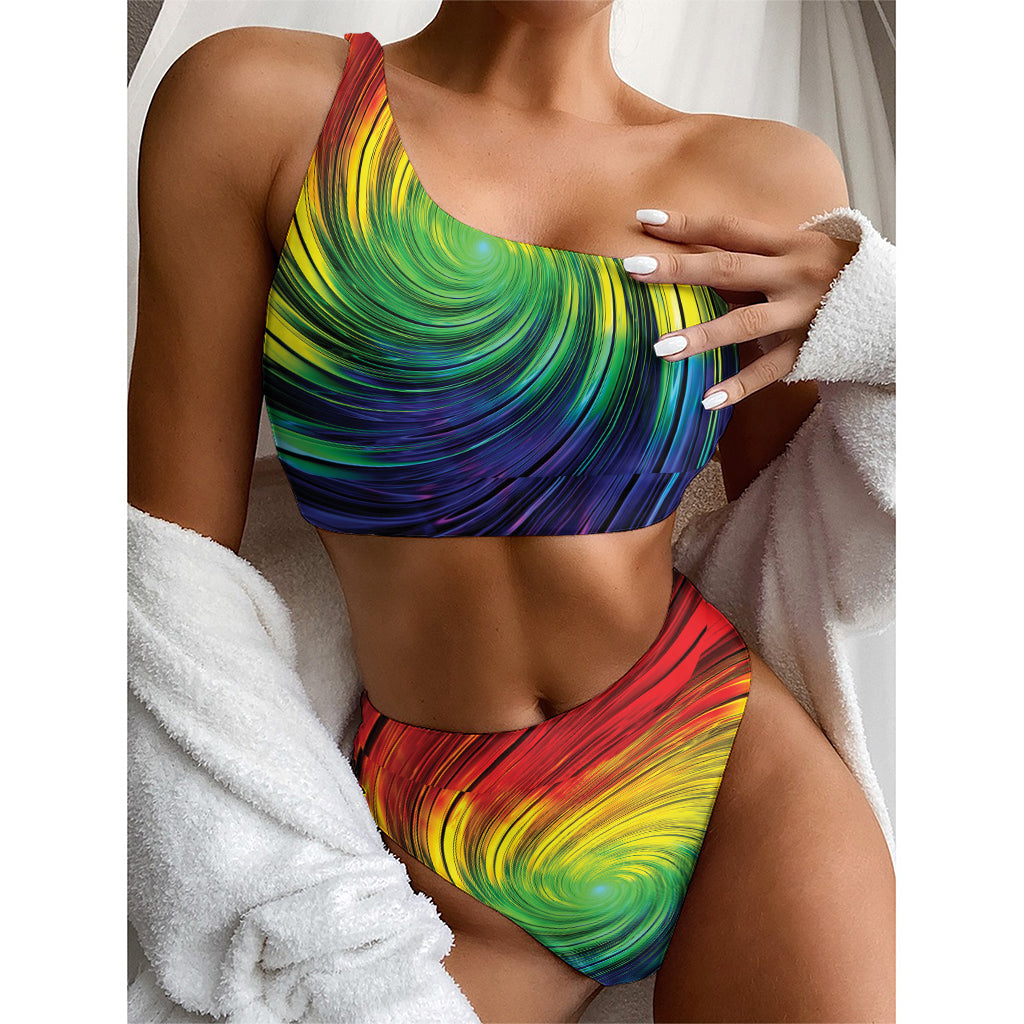 Colorful Swirl Print One Shoulder Bikini Top