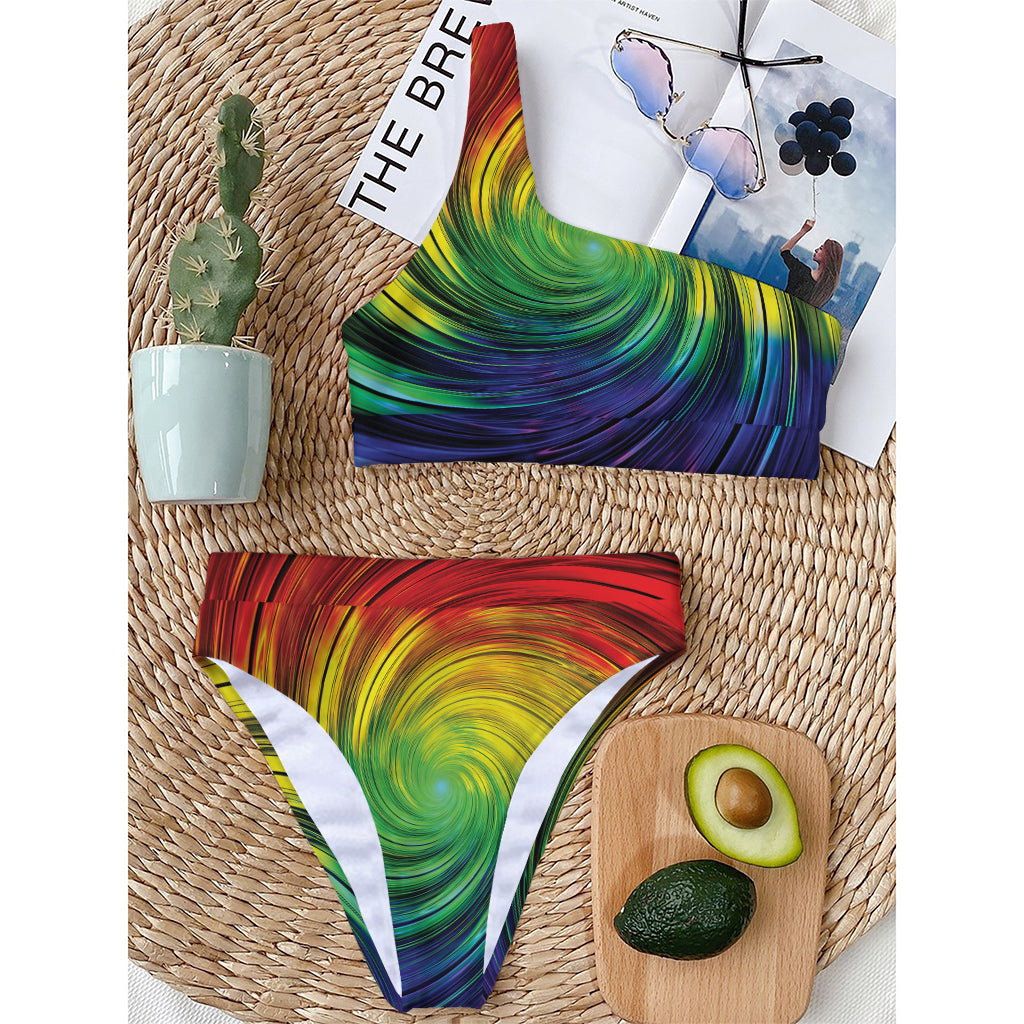 Colorful Swirl Print One Shoulder Bikini Top