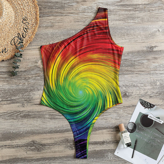 Colorful Swirl Print One Shoulder Bodysuit