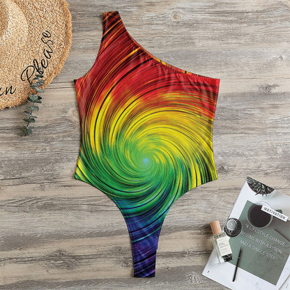 Colorful Swirl Print One Shoulder Bodysuit