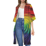 Colorful Swirl Print Open Front Beach Cover Up