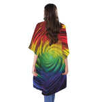 Colorful Swirl Print Open Front Beach Cover Up