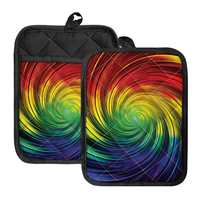 Colorful Swirl Print Pot Holders With Pocket