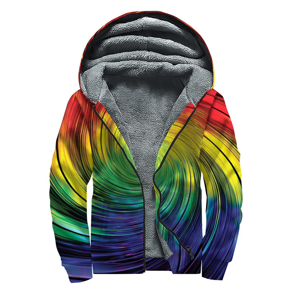 Colorful Swirl Print Sherpa Lined Zip Up Hoodie