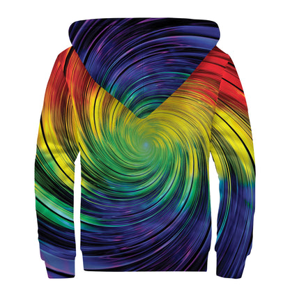 Colorful Swirl Print Sherpa Lined Zip Up Hoodie