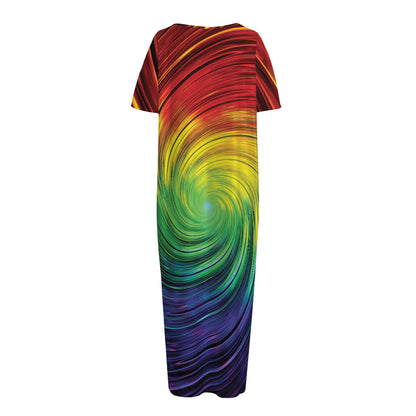 Colorful Swirl Print Short Sleeve Long Nightdress