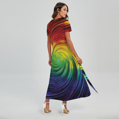 Colorful Swirl Print Short Sleeve Maxi Dress
