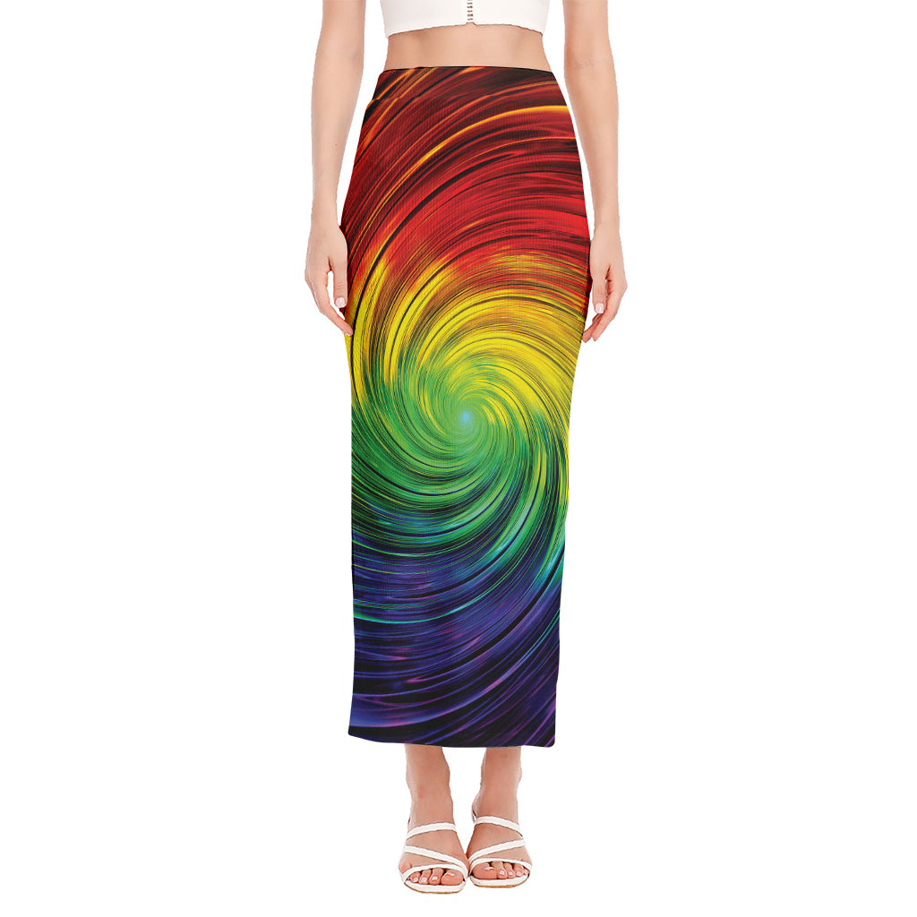 Colorful Swirl Print Side Slit Maxi Skirt
