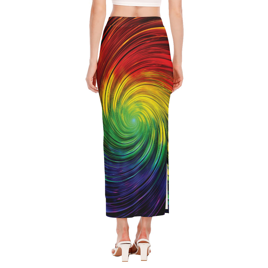 Colorful Swirl Print Side Slit Maxi Skirt